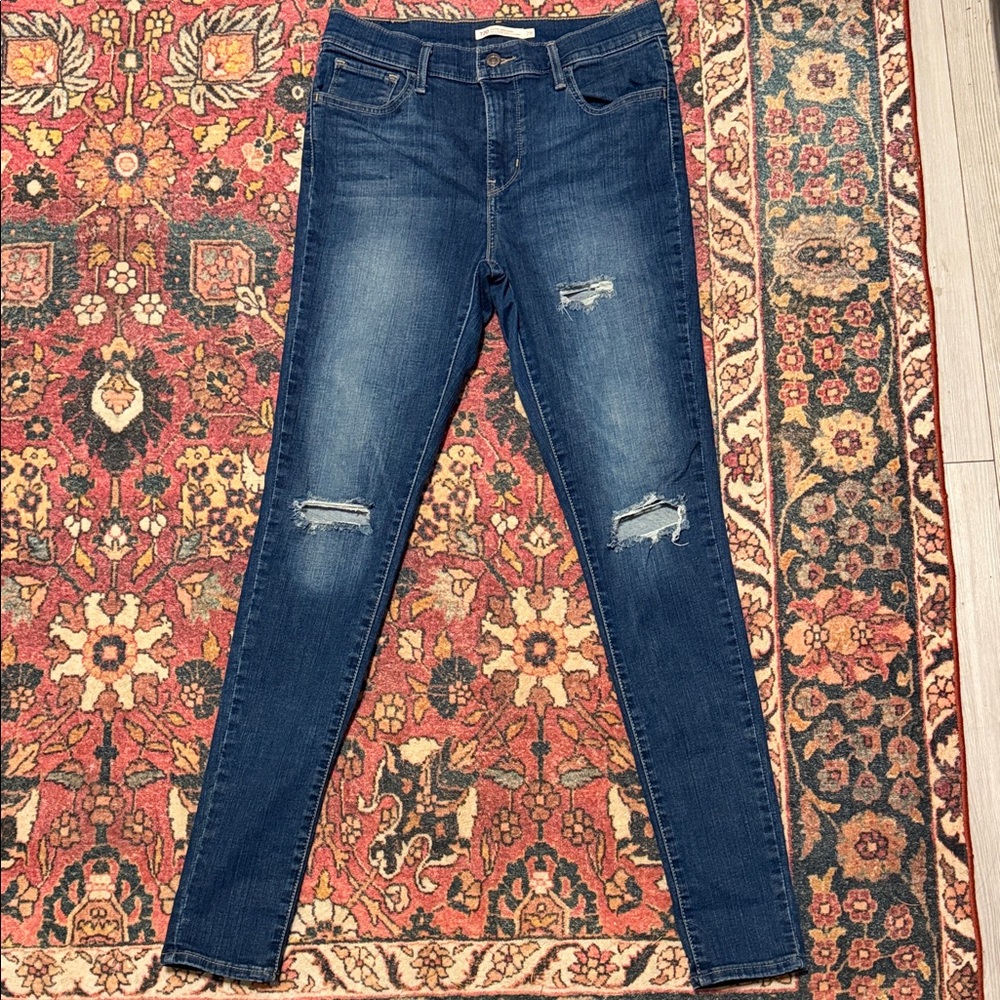 Levi's Dark Blue Ripped Skinny Jeans